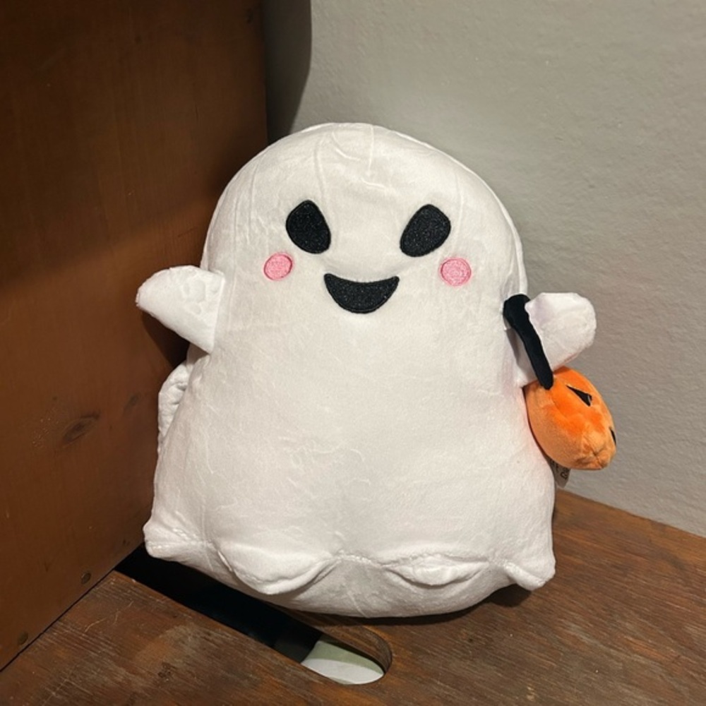 White Ghost Plush Toy with Orange Pumpkin
